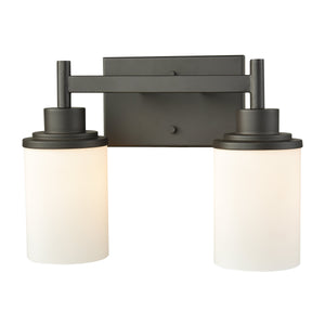 Thomas Lighting Belmar Two Light Vanity Fixture Metal Frame Glass Shades for Transitional Bathrooms Bronze 13'' Wide 2-Light Vanity Light CN575211