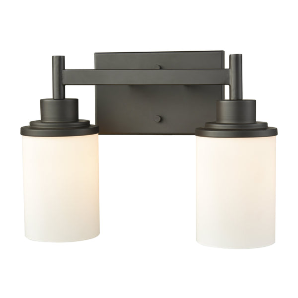 Thomas Lighting Belmar Two Light Vanity Fixture Metal Frame Glass Shades for Transitional Bathrooms Bronze 13'' Wide 2-Light Vanity Light CN575211