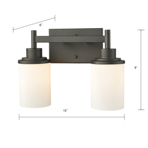 Thomas Lighting Belmar Two Light Vanity Fixture Metal Frame Glass Shades for Transitional Bathrooms Bronze 13'' Wide 2-Light Vanity Light CN575211
