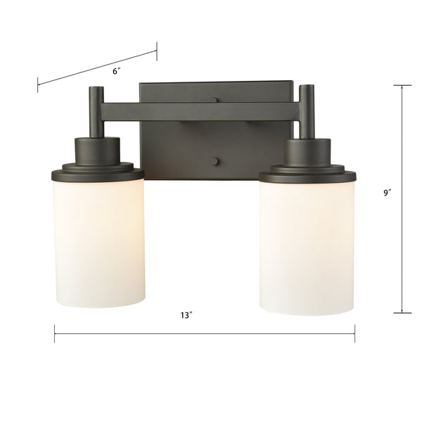 Thomas Lighting Belmar Two Light Vanity Fixture Metal Frame Glass Shades for Transitional Bathrooms Bronze 13'' Wide 2-Light Vanity Light CN575211