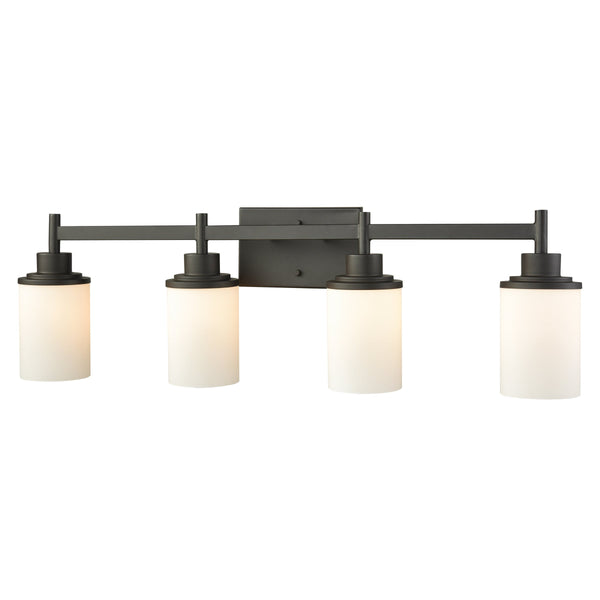 Thomas Lighting Belmar Two Light Vanity Fixture Metal Frame Glass Shades for Transitional Bathrooms Bronze 31'' Wide 4-Light Vanity Light CN575411