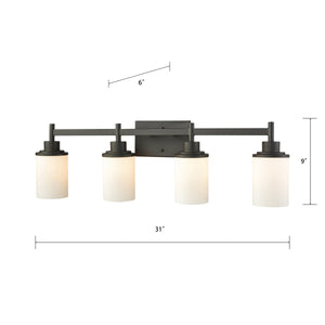 Thomas Lighting Belmar Two Light Vanity Fixture Metal Frame Glass Shades for Transitional Bathrooms Bronze 31'' Wide 4-Light Vanity Light CN575411