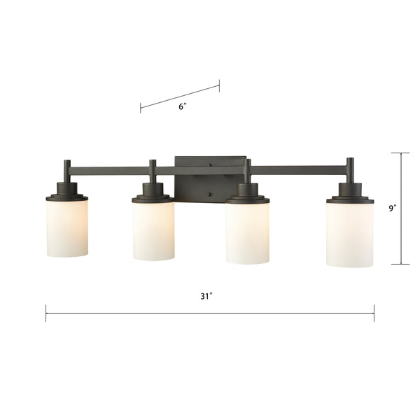 Thomas Lighting Belmar Two Light Vanity Fixture Metal Frame Glass Shades for Transitional Bathrooms Bronze 31'' Wide 4-Light Vanity Light CN575411