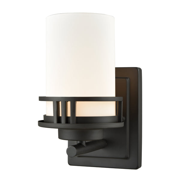 Thomas Lighting Ravendale Two Light Vanity Fixture with Cylindrical Glass Shades for Modern Bathrooms Bronze 9'' High 1-Light Sconce CN578171
