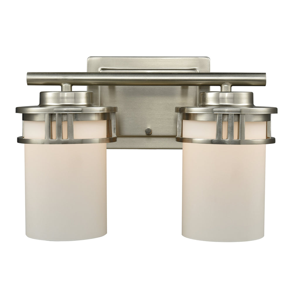 Thomas Lighting Ravendale Two Light Vanity Fixture with Cylindrical Glass Shades for Modern Bathrooms Nickel 12'' Wide 2-Light Vanity Light CN578212