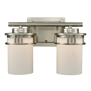 Thomas Lighting Ravendale Two Light Vanity Fixture with Cylindrical Glass Shades for Modern Bathrooms Nickel 12'' Wide 2-Light Vanity Light CN578212
