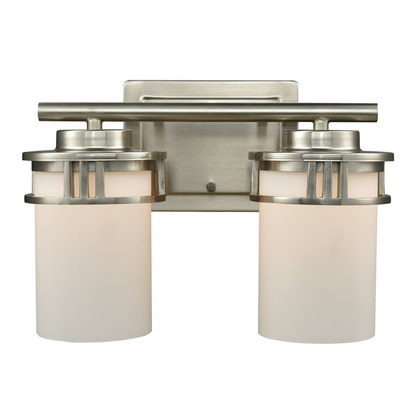 Thomas Lighting Ravendale Two Light Vanity Fixture with Cylindrical Glass Shades for Modern Bathrooms Nickel 12'' Wide 2-Light Vanity Light CN578212