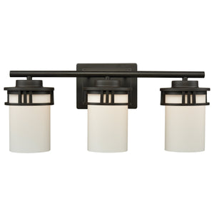 Thomas Lighting Ravendale Two Light Vanity Fixture with Cylindrical Glass Shades for Modern Bathrooms Bronze 20'' Wide 3-Light Vanity Light CN578311