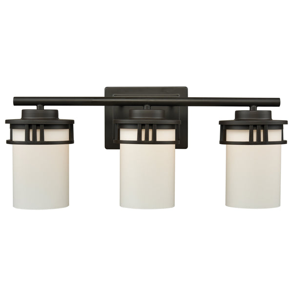 Thomas Lighting Ravendale Two Light Vanity Fixture with Cylindrical Glass Shades for Modern Bathrooms Bronze 20'' Wide 3-Light Vanity Light CN578311