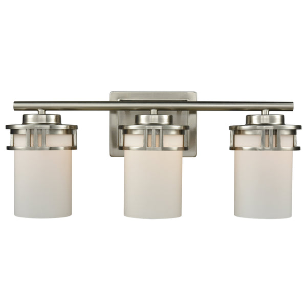 Thomas Lighting Ravendale Two Light Vanity Fixture with Cylindrical Glass Shades for Modern Bathrooms Nickel 20'' Wide 3-Light Vanity Light CN578312