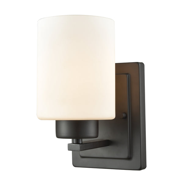 Thomas Lighting Summit Place Transitional Wall Sconce Brushed Metal with Cylindrical Glass Shade Bronze CN579171