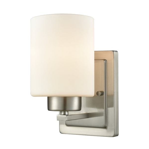 Thomas Lighting Summit Place Transitional Wall Sconce Brushed Metal with Cylindrical Glass Shade Nickel CN579172