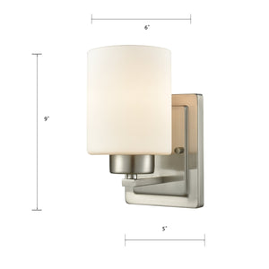 Thomas Lighting Summit Place Transitional Wall Sconce Brushed Metal with Cylindrical Glass Shade Nickel CN579172
