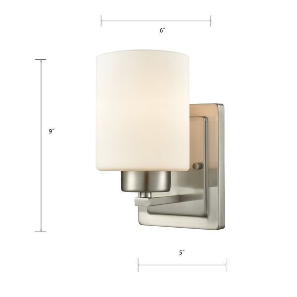 Thomas Lighting Summit Place Transitional Wall Sconce Brushed Metal with Cylindrical Glass Shade Nickel CN579172