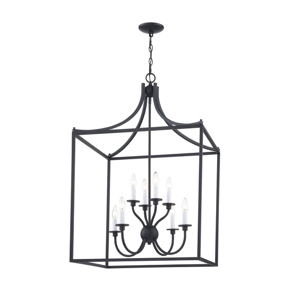 Thomas Lighting Prescott 8-Light Matte Metal Chandelier with Tiered Arms for Dining and Entryway Black CN700816