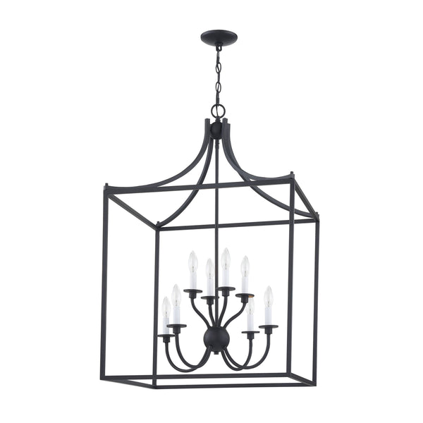 Thomas Lighting Prescott 8-Light Matte Metal Chandelier with Tiered Arms for Dining and Entryway Black CN700816