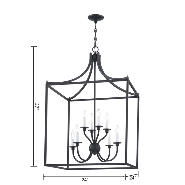 Thomas Lighting Prescott 8-Light Matte Metal Chandelier with Tiered Arms for Dining and Entryway Black CN700816