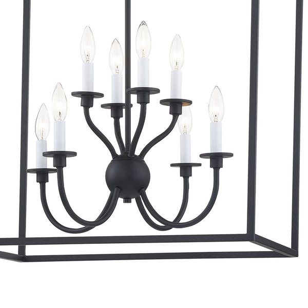 Thomas Lighting Prescott 8-Light Matte Metal Chandelier with Tiered Arms for Dining and Entryway Black CN700816