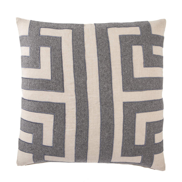 Jaipur Living Nikki Chu Jaipur Living Embroidered Linen Geometric Pillow Cover for Sofas and Accent Chairs Gray PLC101484