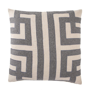 Jaipur Living Nikki Chu Ordella Embroidered Linen Greek Key Throw Pillow for Sofa or Bed Gray Poly Fill PLW102625