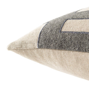 Jaipur Living Nikki Chu Ordella Embroidered Linen Greek Key Throw Pillow for Sofa or Bed Gray Poly Fill PLW102625