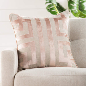 Jaipur Living Nikki Chu Ordella Embroidered Linen Greek Key Throw Pillow for Sofa or Bed Beige Poly Fill PLW102627