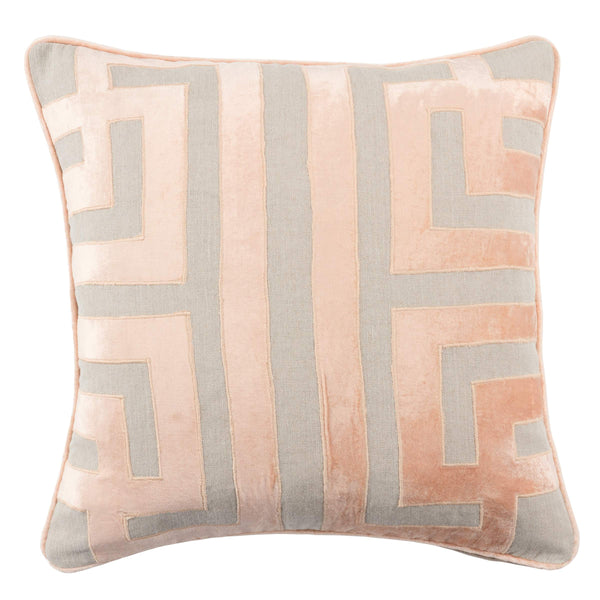Jaipur Living Nikki Chu Ordella Embroidered Linen Greek Key Throw Pillow for Sofa or Bed Beige Poly Fill PLW102627