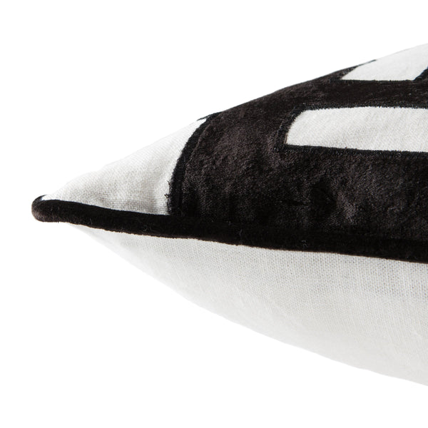 Jaipur Living Nikki Chu Ordella Embroidered Linen Greek Key Throw Pillow for Sofa or Bed White Down PLW102559