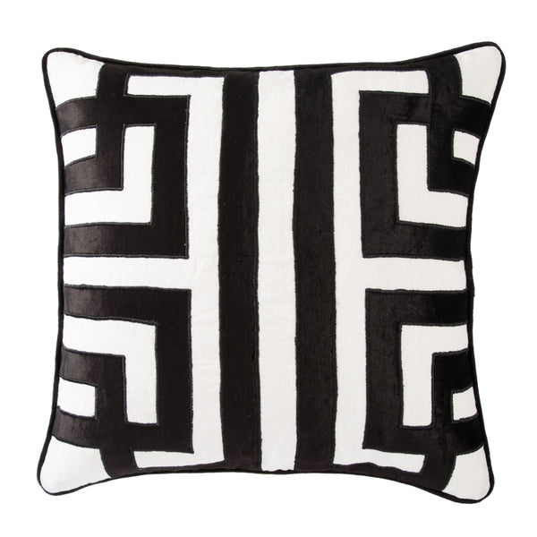 Jaipur Living Nikki Chu Ordella Embroidered Linen Greek Key Throw Pillow for Sofa or Bed White Down PLW102559