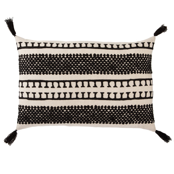 Jaipur Living Nikki Chu Fala Linen Lumbar Pillow Cover Geometric Stripe with Bohemian Tassels PLC102030