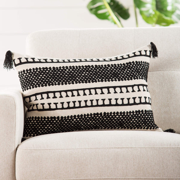 Jaipur Living Nikki Chu Fala Linen Lumbar Pillow Cover Geometric Stripe with Bohemian Tassels PLC102030