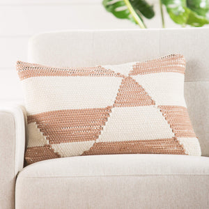 Jaipur Living Nikki Chu Cosmic Lumbar Pillow Metallic Faux Leather Geometric Cotton Wool Blend Down PLW103036