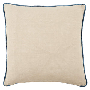 Jaipur Living Nikki Chu Ordella Embroidered Linen Greek Key Throw Pillow for Sofa or Bed Blue Poly Fill PLW103761
