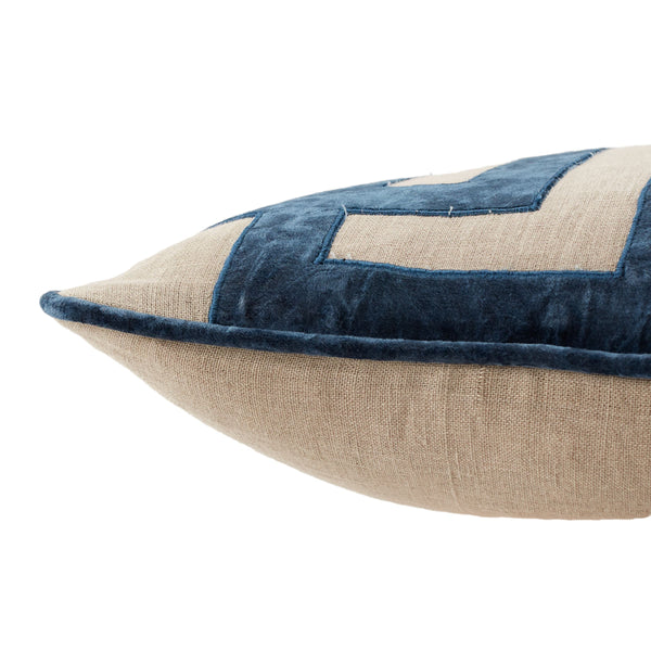 Jaipur Living Nikki Chu Ordella Embroidered Linen Greek Key Throw Pillow for Sofa or Bed Blue Poly Fill PLW103761