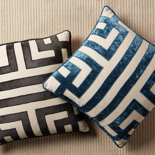 Jaipur Living Nikki Chu Jaipur Living Embroidered Linen Geometric Pillow Cover for Sofas and Accent Chairs Blue PLC102473
