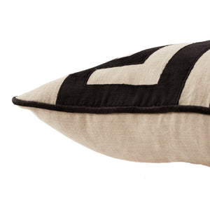 Jaipur Living Nikki Chu Ordella Embroidered Linen Greek Key Throw Pillow for Sofa or Bed Black Poly Fill PLW103762