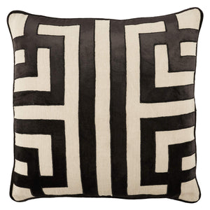 Jaipur Living Nikki Chu Ordella Embroidered Linen Greek Key Throw Pillow for Sofa or Bed Black Poly Fill PLW103762