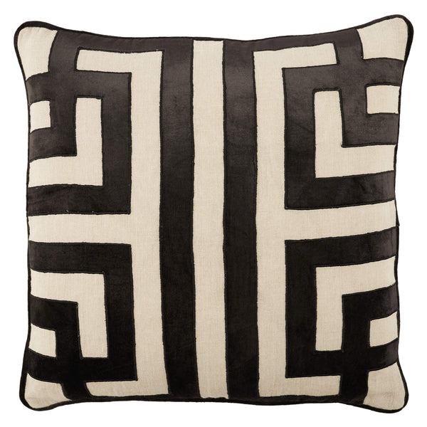 Jaipur Living Nikki Chu Ordella Embroidered Linen Greek Key Throw Pillow for Sofa or Bed Black Poly Fill PLW103762