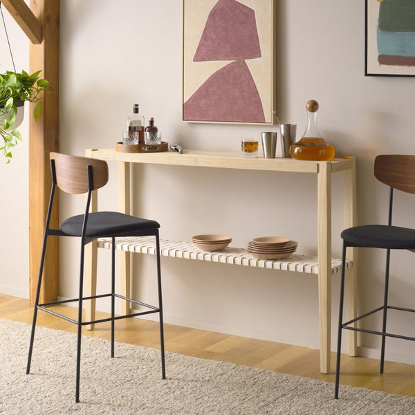 Safavieh Sigurd Bar Height Dining Table - Modern Sungkai Wood Design With Woven Leather Shelf For Storage Natural / White CNS1200B