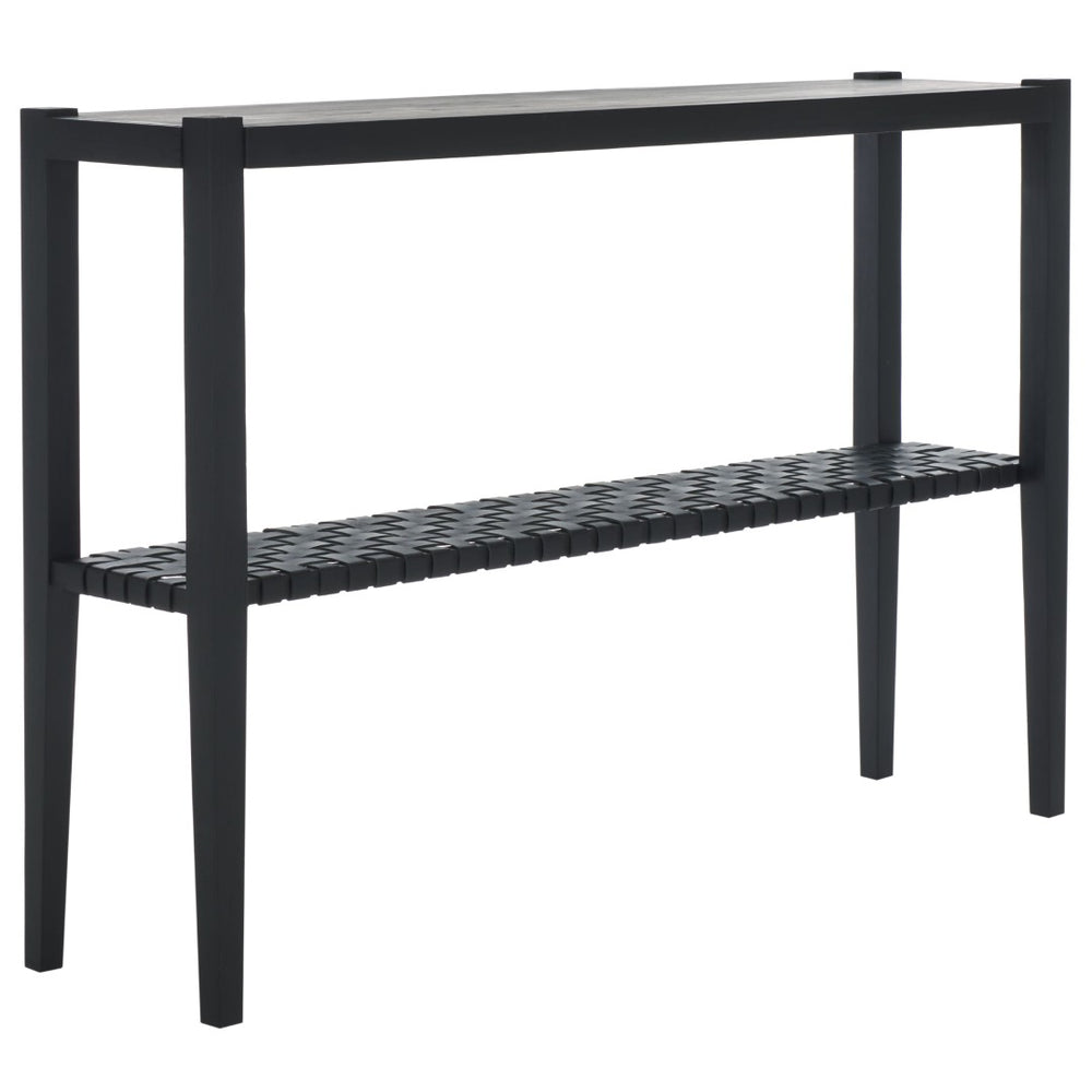 Safavieh Sigurd Bar Height Dining Table - Modern Sungkai Wood Design With Woven Leather Shelf For Storage Black CNS1200D