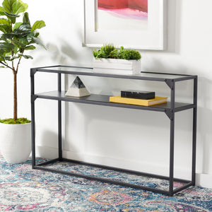 Safavieh Ackley Console Table - Modern Black Frame & Glass Top, Stylish Storage For Entryway & Living Room CNS2000A