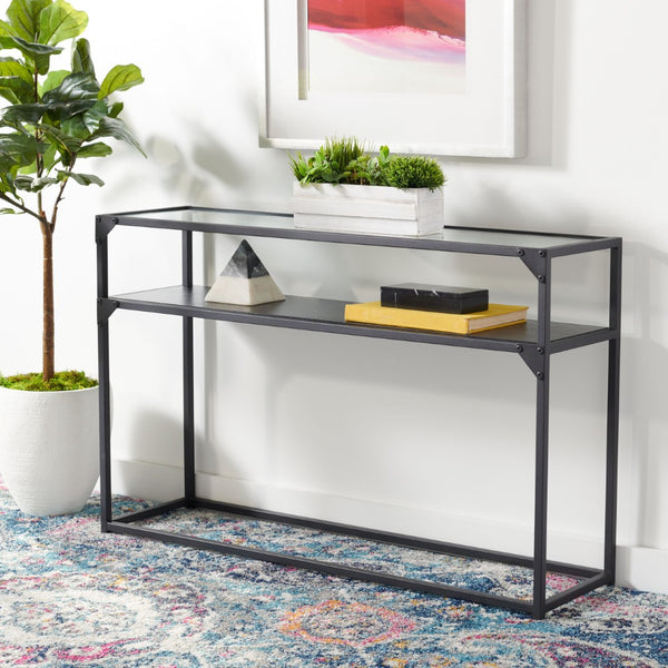 Safavieh Ackley Console Table - Modern Black Frame & Glass Top, Stylish Storage For Entryway & Living Room CNS2000A