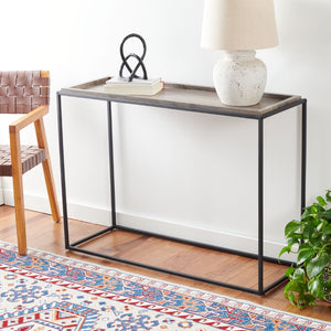 Safavieh Andey Console Table - Modern Minimalist Design With Black Metal Frame & Warm Brown Wood Top, 43" Wide CNS2001A