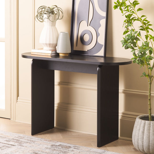 Safavieh Syura Modern Ribbed Console Table - Sculptural Design For Entryways And Living Spaces, 45.66" Wide Black CNS2100B