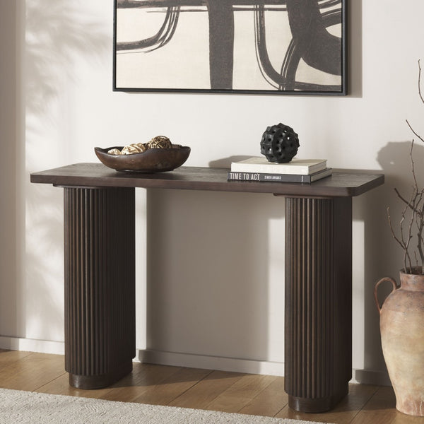 Safavieh Berai Console Table - Stylish Dark Brown Mdf With Ash Veneer For Entryway, Hallway & Living Room Decor CNS2301A