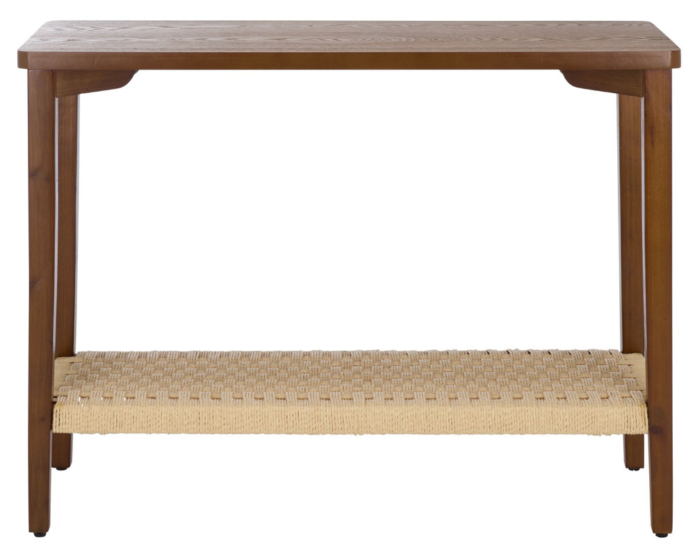 Safavieh Chasu Console Table - Rustic Walnut Finish With Woven Shelf, Perfect For Entryways Or Living Rooms Confirmed Walnut With Woven Shelf CNS2303A
