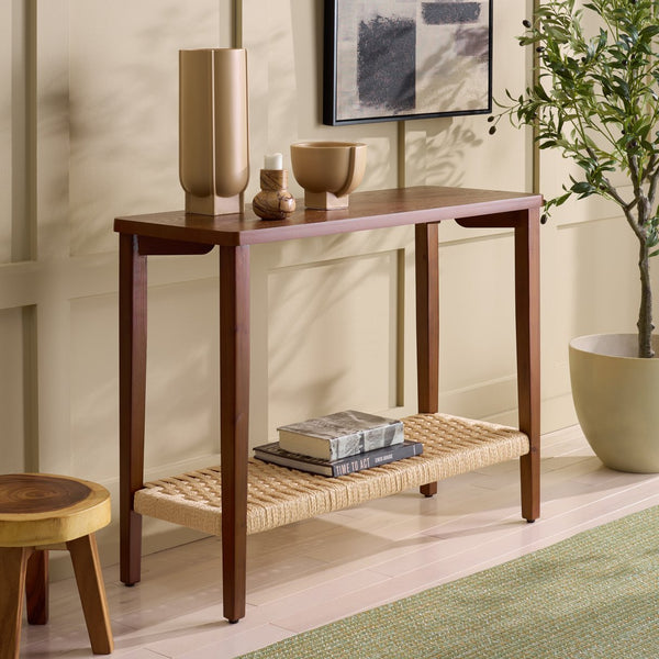 Safavieh Chasu Console Table - Elegant Walnut Design With Rustic Rope Detail For Stunning Home Décor Appeal Walnut Wood Cns2303a