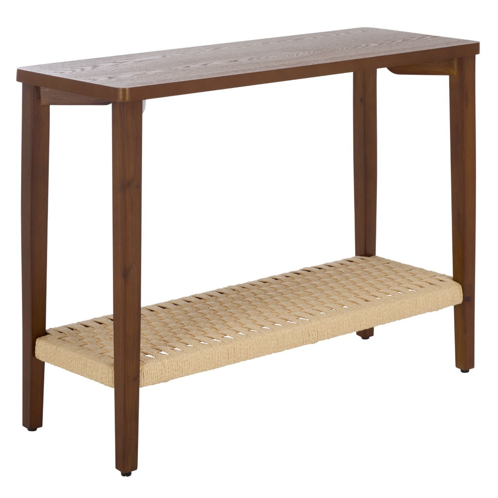 Safavieh Chasu Console Table - Rustic Walnut Finish With Woven Shelf, Perfect For Entryways Or Living Rooms Confirmed Walnut With Woven Shelf CNS2303A