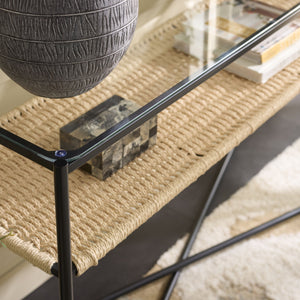 Safavieh Omaka 1 Shelf Console Table - Elegant Natural Wood, Black Metal Frame & Clear Glass Top For Any Space Natural ,Black Metal Cns2309a