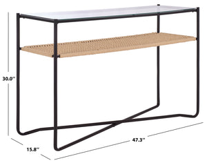 Safavieh Omaka 1 Shelf Console Table - Elegant Natural Wood, Black Metal Frame & Clear Glass Top For Any Space Natural ,Black Metal Cns2309a